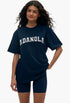 Navy Blue/White - Varsity Short Sleeve Oversized T-shirt - GLAM MODA