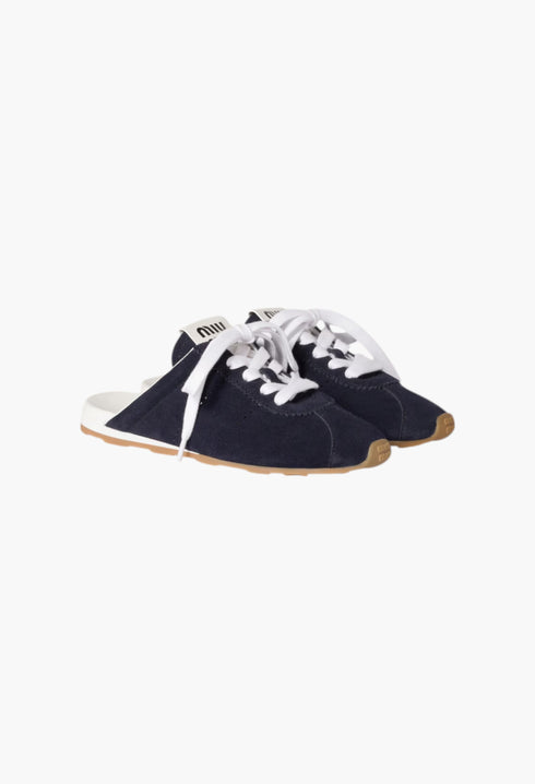 Navy - Plume Suede Mules - GLAM MODA