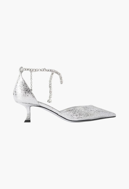 Silver - Stevie 50 Crystal-Embellished Metallic Crinkled-Leather Pumps - GLAM MODA