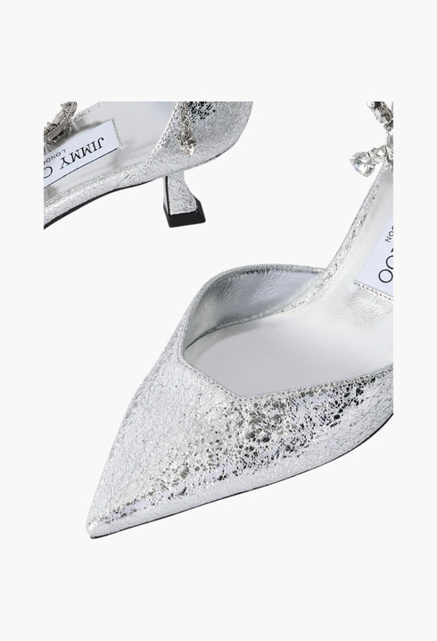 Silver - Stevie 50 Crystal-Embellished Metallic Crinkled-Leather Pumps - GLAM MODA