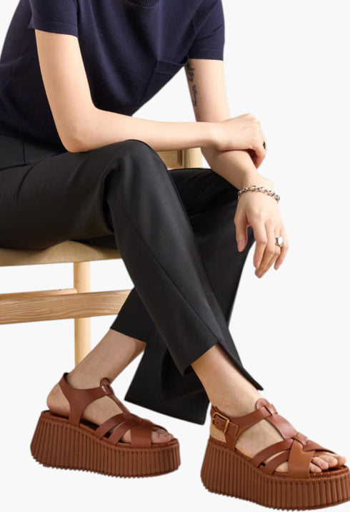 Tan - Nama Leather Platform Sandals - GLAM MODA