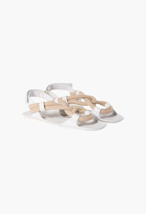 White - Flat Cord Sandals - GLAM MODA