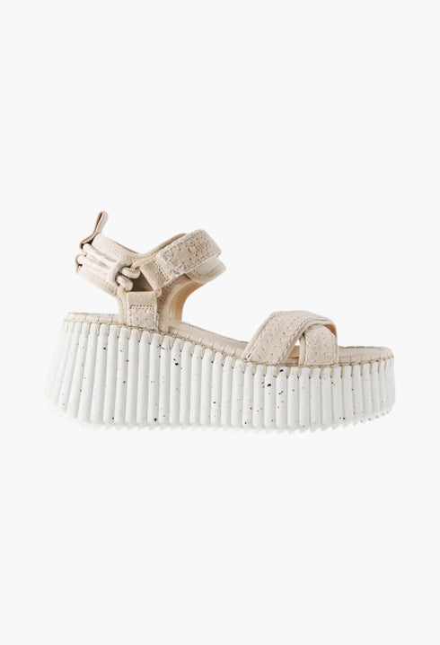 White + NET SUSTAIN Nama Suede And Leather Platform Sandals - GLAM MODA