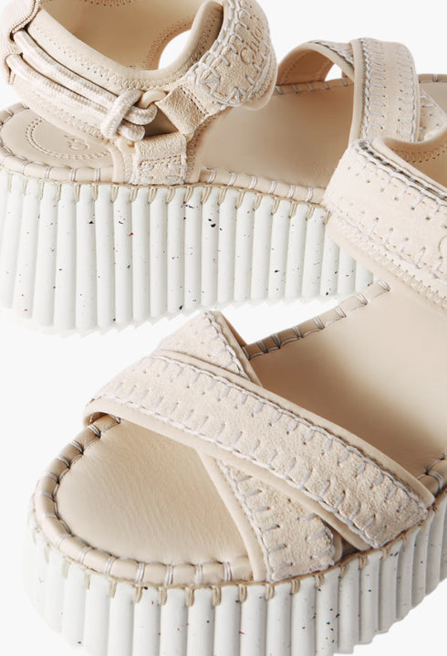 White + NET SUSTAIN Nama Suede And Leather Platform Sandals - GLAM MODA