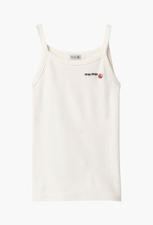 White - Petit Bateau X Miu Miu stretch jersey top - GLAM MODA