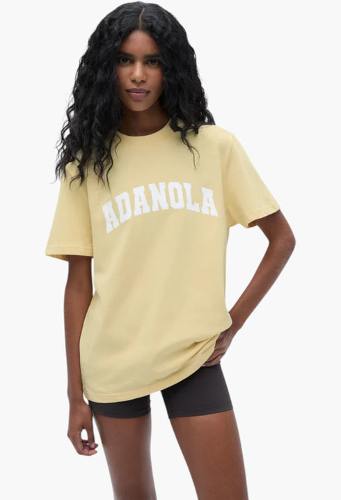 Yellow/Marshmallow White - Varsity Short Sleeve Oversized T-shirt - GLAM MODA
