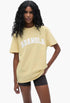 Yellow/Marshmallow White - Varsity Short Sleeve Oversized T-shirt - GLAM MODA