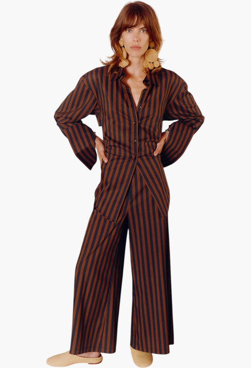 Black/Choco Brown Stripe - Toni Poplin Pant - GLAM MODA