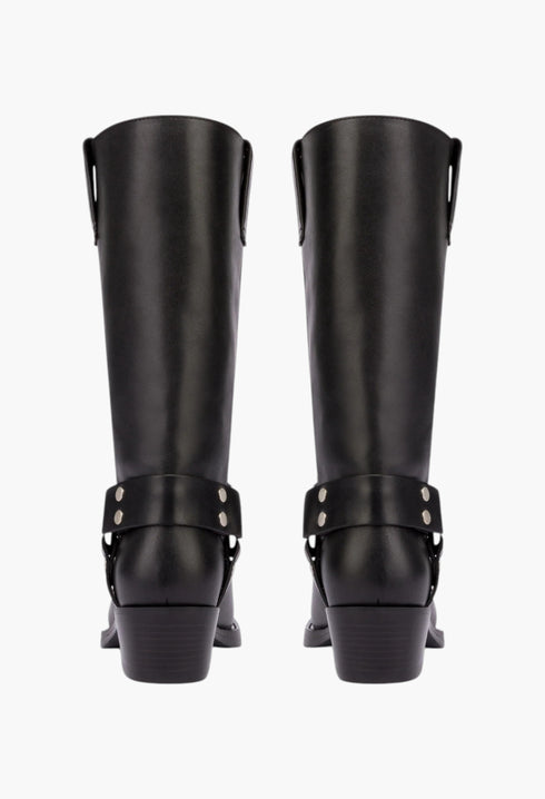 Roxy Boot - Square-Toe Boots In Smooth Black Leather - GLAM MODA