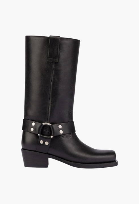 Roxy Boot - Square-Toe Boots In Smooth Black Leather - GLAM MODA