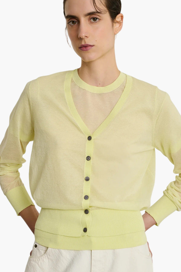 Acid Yellow - Etretat Cardigan  Sheer Knit Cardigan