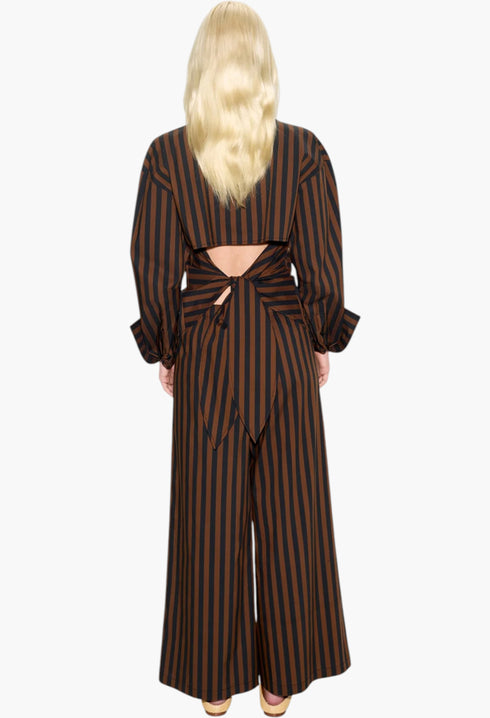 Black/Choco Brown Stripe - Toni Poplin Pant - GLAM MODA