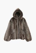 Emma Faux Fur Hooded Jacket - Brown Melange