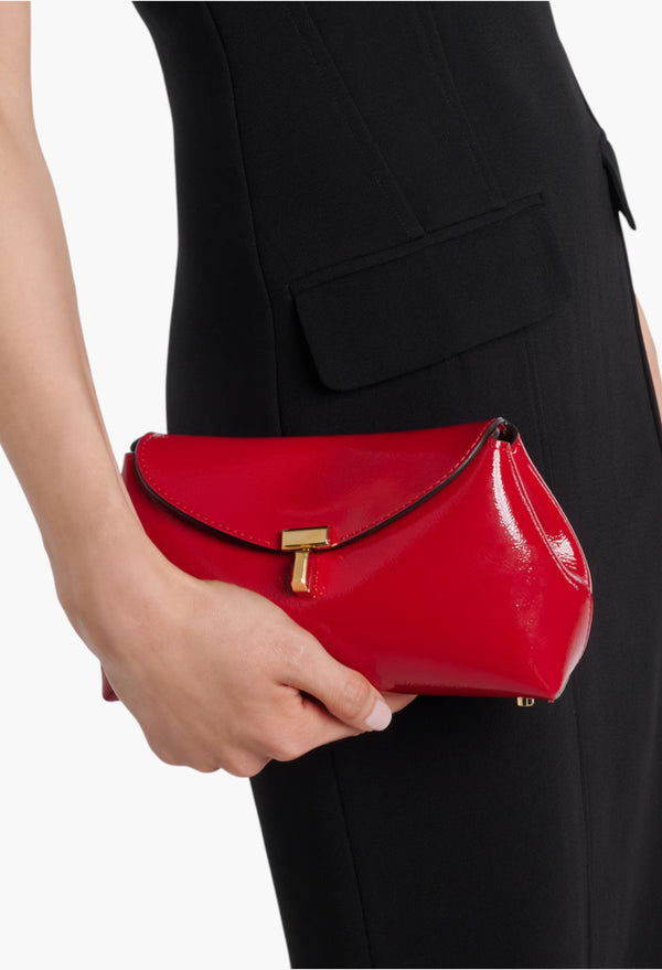 Red - T-Lock Mini Patent Leather Clutch