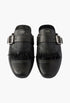 Black - Shuffle Fringed Leather Mules - GLAM MODA