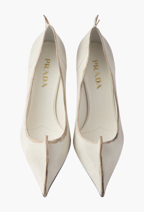 Chalk White - Antiqued Leather Pumps - GLAM MODA