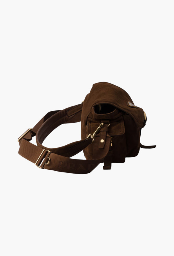 Cocoa Brown - Prada Explore Medium Suede Shoulder Bag With Flap