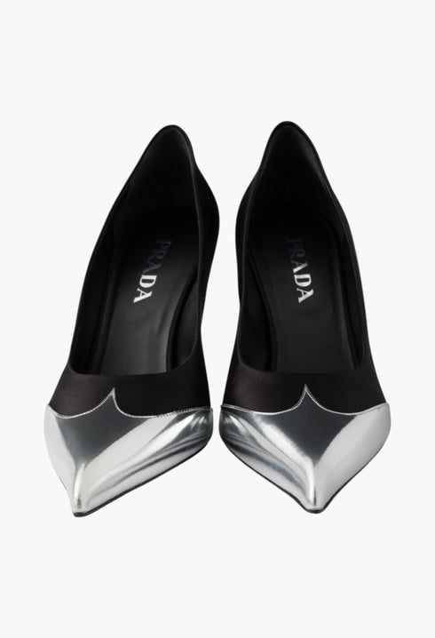 Black - Satin And Metallic Leather Pumps - GLAM MODA
