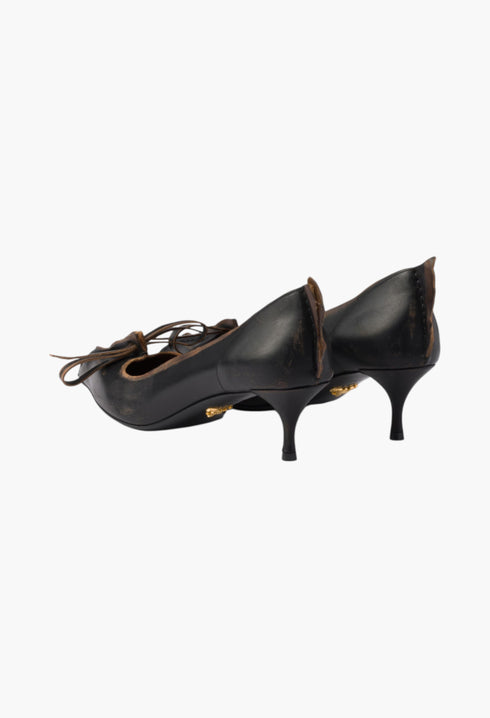 Black/Tan - Antiqued Leather Pumps - GLAM MODA