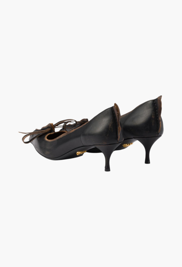 Black/Tan - Antiqued Leather Pumps