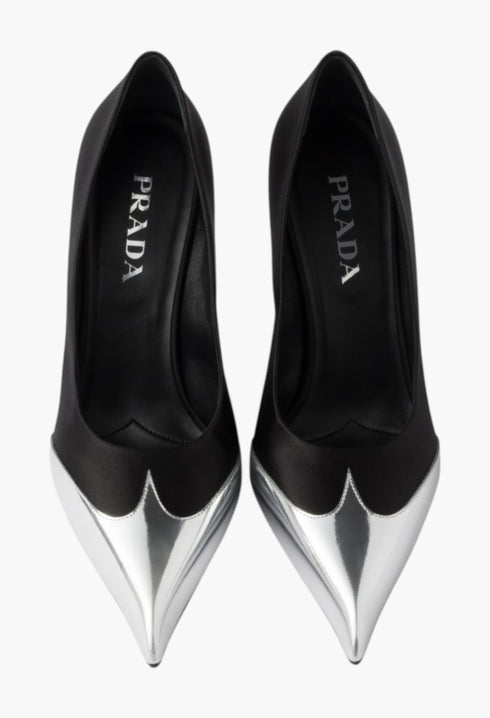 Black - Satin And Metallic Leather Pumps - GLAM MODA