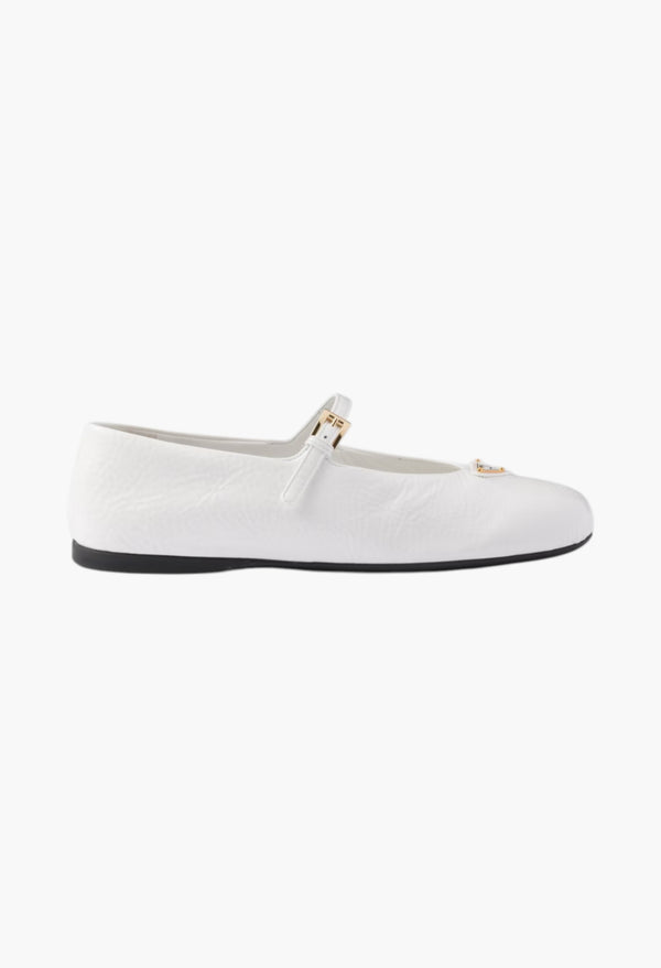 White Naplak Patent Leather Ballerinas