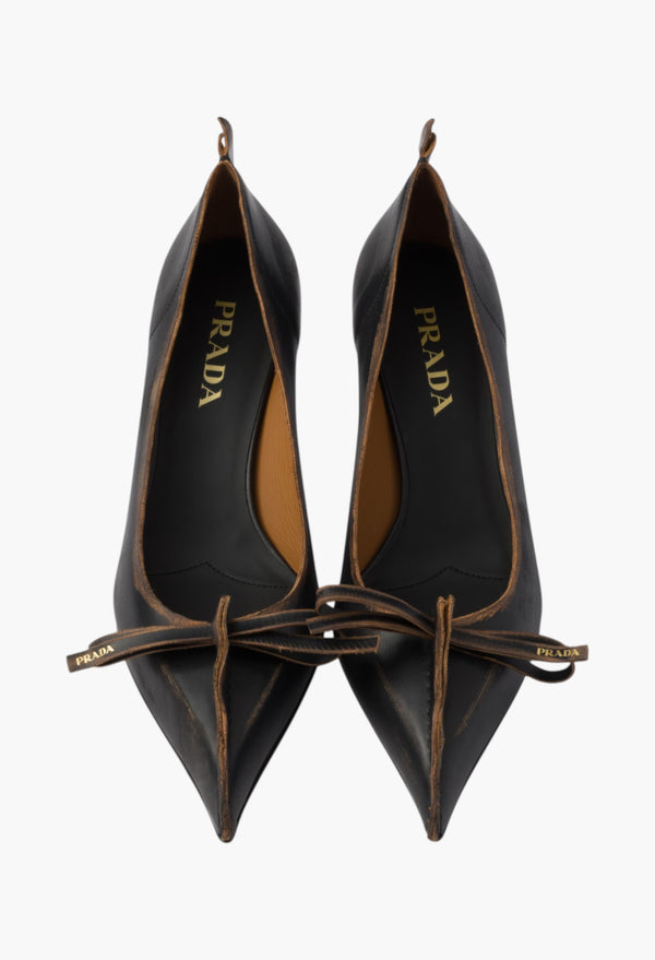 Black/Tan - Antiqued Leather Pumps