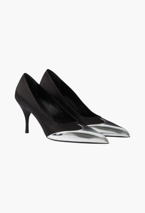 Black - Satin And Metallic Leather Pumps - GLAM MODA