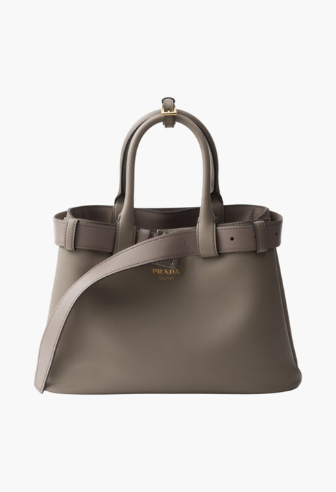 Clay Grey - Prada Buckle Small Leather Handbag With Belt - GLAM MODA