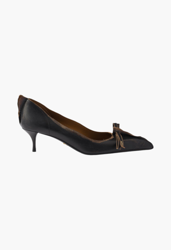 Black/Tan - Antiqued Leather Pumps