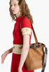 Caramel/Black - Prada Buckle Leather Bucket Bag With Studded Belt - GLAM MODA