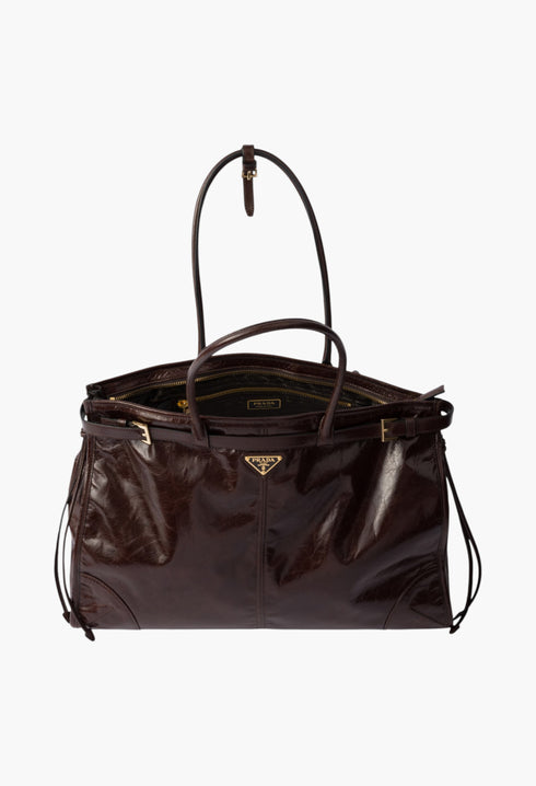 Dark Brown - Prada Bonnie Extra Large Leather Handbag - GLAM MODA