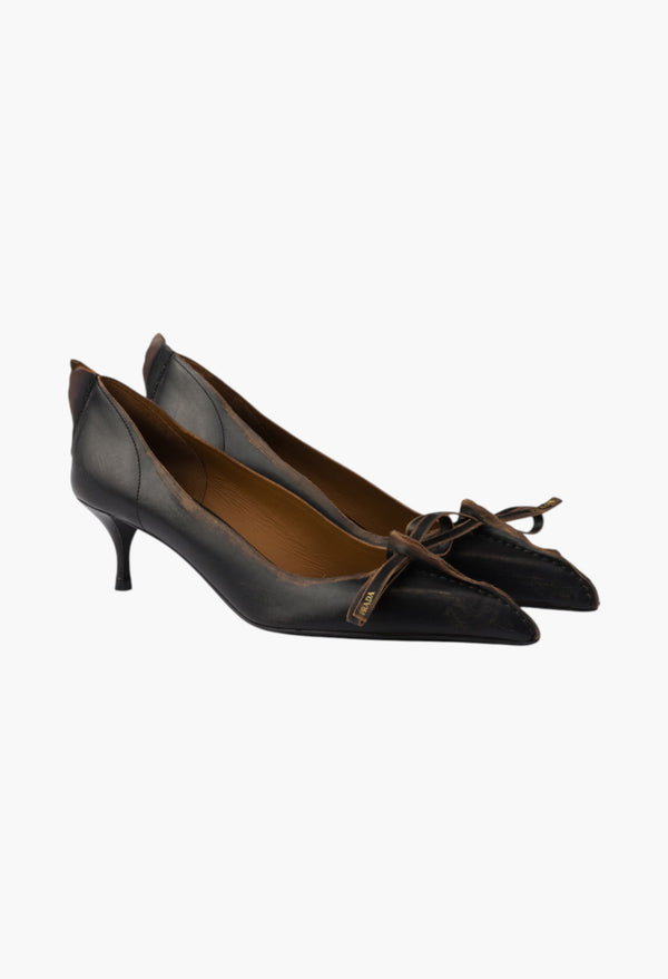 Black/Tan - Antiqued Leather Pumps