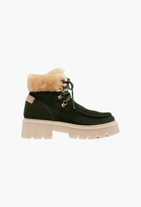 Green, Beige - Turin Shearling-Trimmed Suede Lace-Up Boots