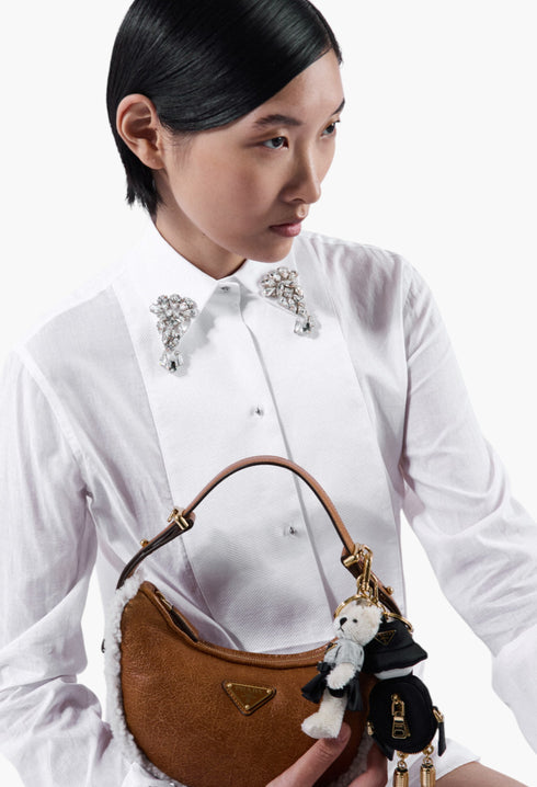 Cognac/Natural - Prada Arqué Small Shearling Shoulder Bag - GLAM MODA