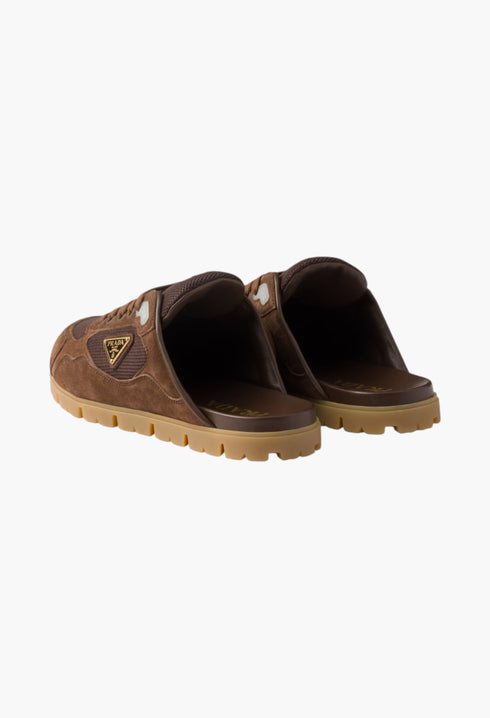 Cocoa Brown - Trail Mesh Fabric And Suede Mules - GLAM MODA