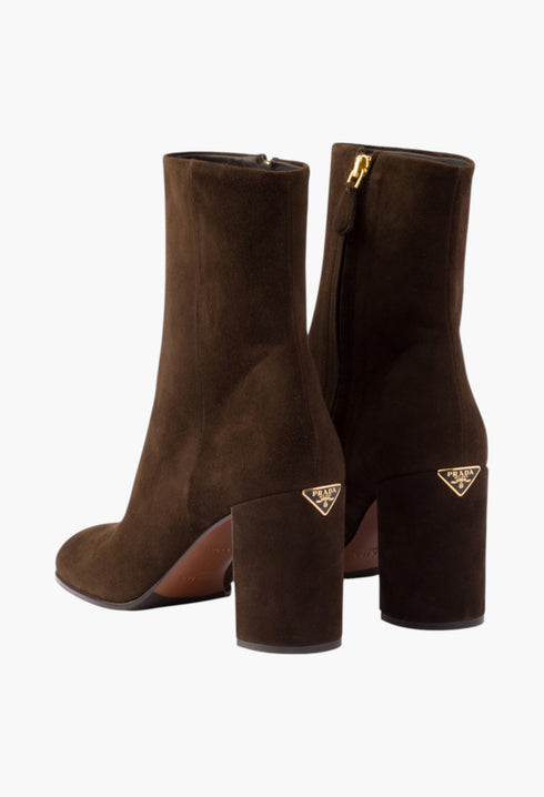 Dark Brown - Suede Booties - GLAM MODA