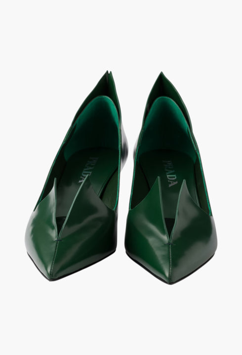 Fir Green - Brushed Leather Pumps - GLAM MODA