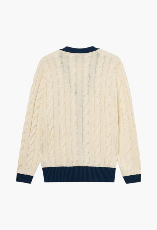 Coup Cardigan -  Off White/ Navy Blue Rib