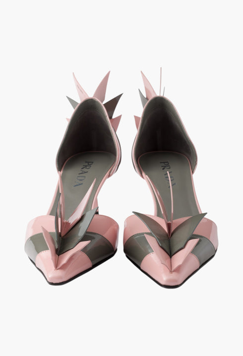 Orchid/Steel - Two-tone patent leather D'Orsay pumps - GLAM MODA