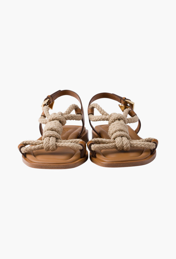 Light Tan - Flat Leather And Cord Sandals