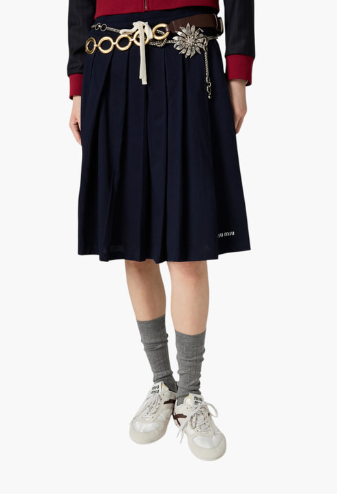 Navy - Pleated Garment-Dyed Jersey Skirt - GLAM MODA