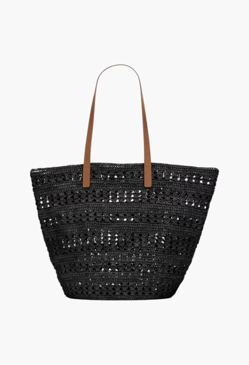 Black - Panier Medium Bag In Raffia - GLAM MODA