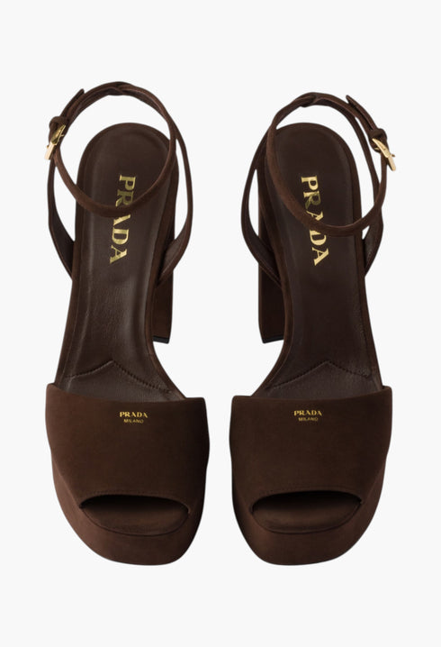 Dark Brown - Suede Platform Sandals - GLAM MODA