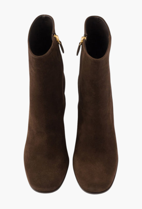 Dark Brown - Suede Booties - GLAM MODA