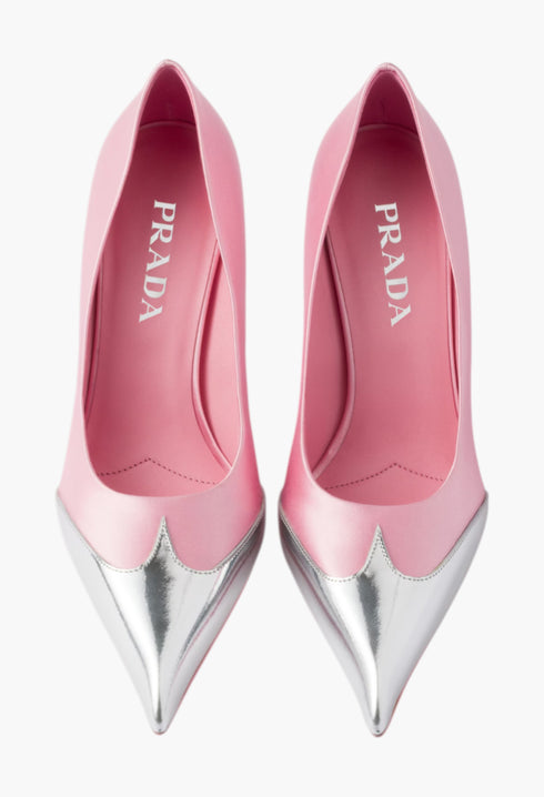 Rosebud Pink - Satin And Metallic Leather Pumps - GLAM MODA