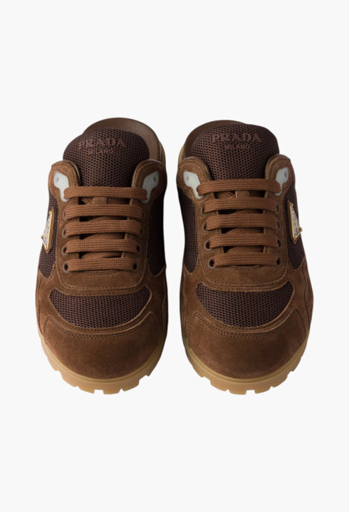 Cocoa Brown - Trail Mesh Fabric And Suede Mules - GLAM MODA