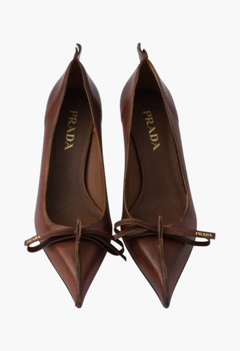Cocoa Brown - Antiqued Leather Pumps - GLAM MODA