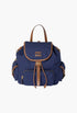 Cornflower Blue/Brandy - Canvas And Leather Backpack - GLAM MODA