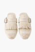 Chalk White - Shuffle Fringed Leather Mules - GLAM MODA